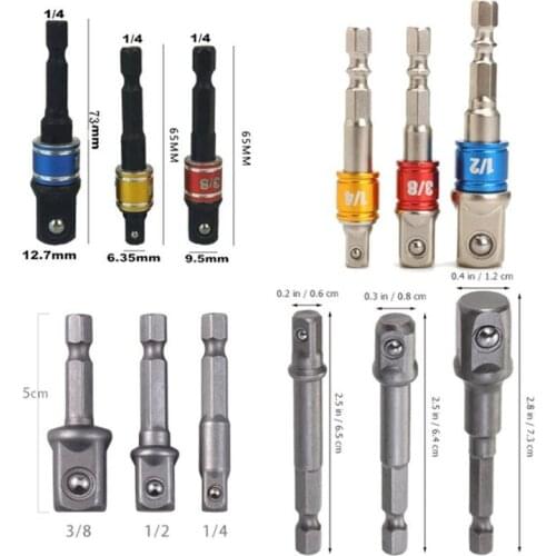 3pcs 1/4" 3/8" 1/2" Driver Adapter Hex Wrench Extension Drill Bits Socket Adapter Power Extension Bit Set for Drills Nut Driver