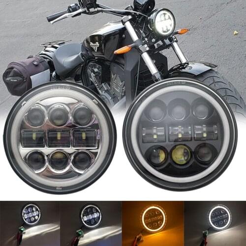 5.75" Motorcycle LED Headlight Bulb For H arley Dyna Sportster Victory Triumph inda Motor Headlamp Halo DRL Amber Turn Light lam