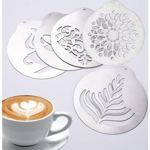 5-piece stainless steel coffee mold cappuccino barista gear template coffee wreath mold dessert cake decoration tool