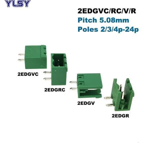 5Pcs Pitch 5.08mm Plug-in PCB Screw Terminal Block Connector 2EDGK/VC/RC/V/R Female 2/3/4/5/6/7/8/9/10Pin Pluggable Bornier