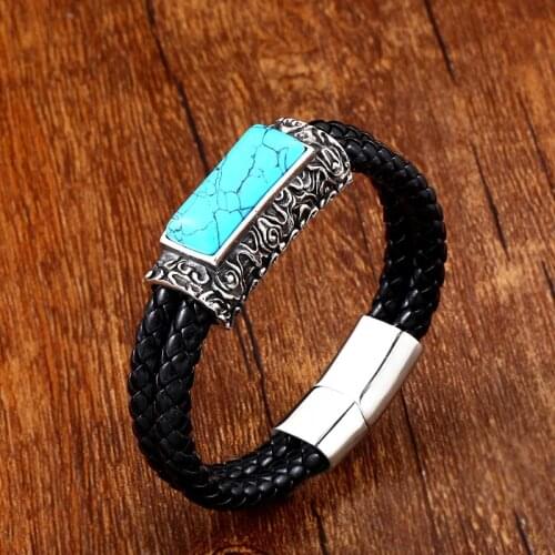 Beier Genuine Cowhide Bracelet Classic styles for men and women Exquisite Jewelry Green cracked gem bracelet LLBC-L008