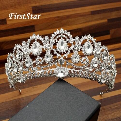 Large Diamante Royal Diadem Bridal Hair Jewelry Full Clear Crystal Queen Crown Rhinestone Wedding Prom Tiara For Bride Party