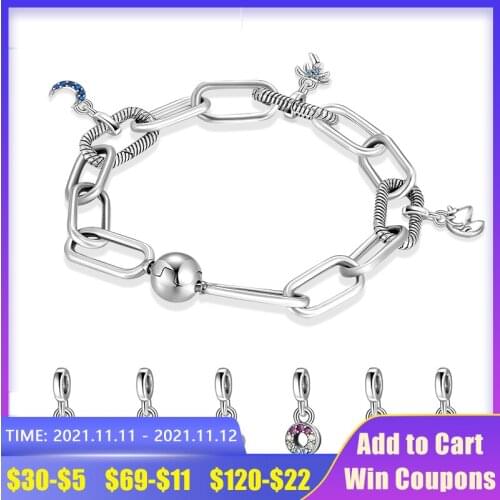 2021 New 925 Sterling Silver Chain Link Personalized Bracelet for Women DIY Pendant Beads Mosaic Design Charms Punk Jewelry