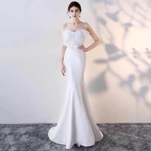 Corzzet Elegant Women White Cottton Bow Strapless Bra Sexy Long Mermaid Party Nightclub Dress Vestidos De Festa