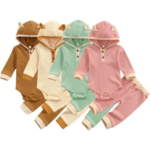 Ma&Baby 0-24M Newborn Infant Baby Girls Boys Clothes Set Knitted Hooded Romper Pants Outfits Autumn Spring DD88