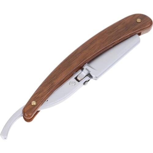 Mens Vintage Wooden Handle Folding Zinc Alloy Barber Shaving Straight Razor with Storage Box