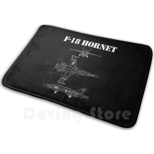 F18 Hornet Airplane Schematic In White F - 18 Military Jet Gear Mat Rug Carpet Anti-Slip Floor Mats Bedroom Military Memorabilia