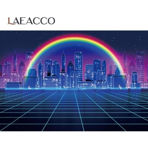 Laeacco Night City Square Stage Floor Rainbow Carnival Party Child Baby Scene Photographic Background Photo Backdrop Photostudio