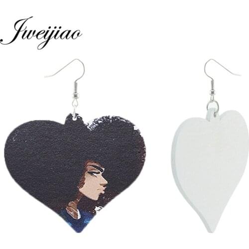 JWEIJIAO African Tribal Women Hairstyle Earrings Heart Shaped Wood Chip Pendant Handmade Fashion Earrings Jewelry Gifts WD137