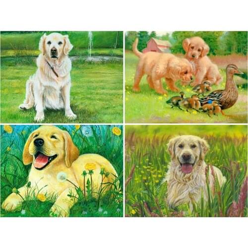 KAMY YI Animals Dogs Playful Cartoons Diamond Painting Cross Stitch 5D Diy Full Diamond Embroidered Mosaic Home Decoration