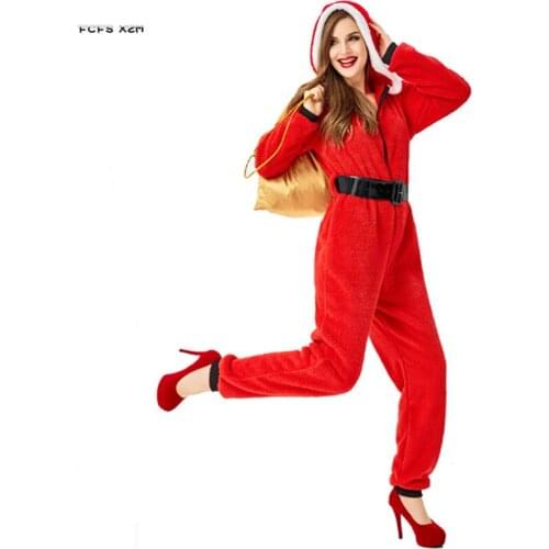 Red Winter pajamas Women Santa Claus Cosplay Female Halloween Christmas Costume Carnival Purim Stage play Masquerade party dress