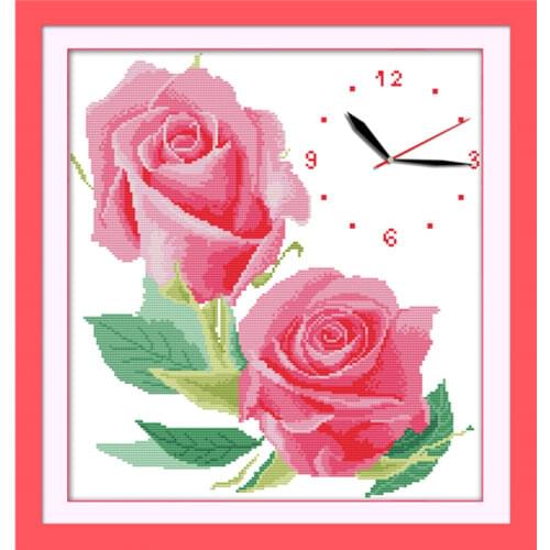 Roses bloom cross stitch kit 14ct 11ct count print canvas wall clock stitching embroidery DIY handmade needlework