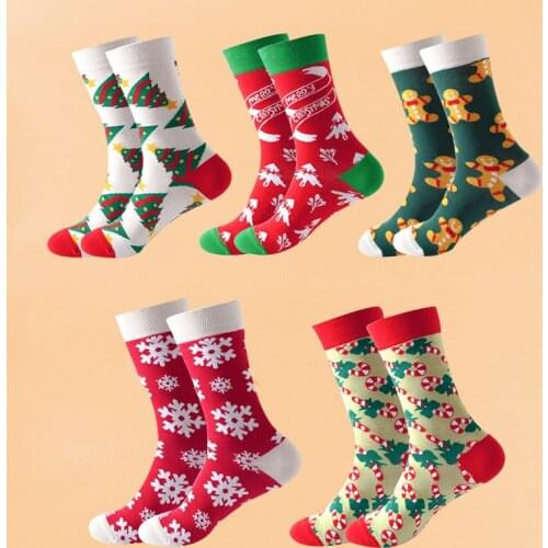 New Christmas Socks Women Funny Christmas Tree Snowflake Cute Print Cotton Men Harajuku White Long Socks New Year Gift Red