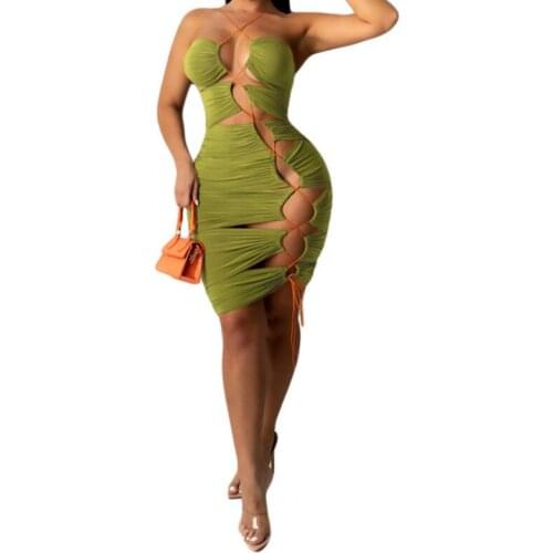 Za Strapless Bodycon Solid Dress Hollow Out Spaghetti Strap Bandage Dresses Sleeveless Sexy Backless Party Fashion Dress