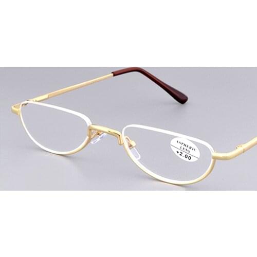 Small Half Moon Reading Glasses for Women Men Fashion Ultralight Presbyopia Eyewear Unisex Stainless Steel Metal Frame