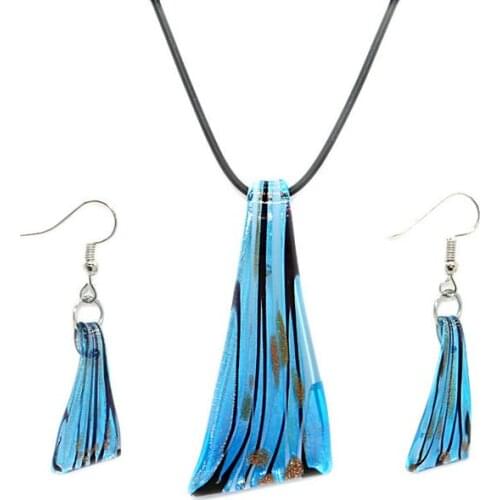 Blue Knife-Shaped Glazed Necklace Earrings Jewelry Set Fashion Ladies Jewelry