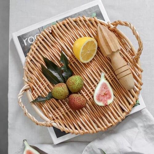 Handmade Rattan Storage Tray Round Food Support Plates Sushi Platter Fruit Toast Cake Service Dessert Plates Dinning Room Decor