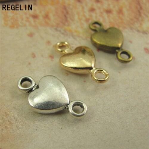 REGELIN 50pcs/lot Jewelry Connector Retro Vintage Heart Shape Double Connector 15x8mm for Handmade Bracelets Necklace DIY