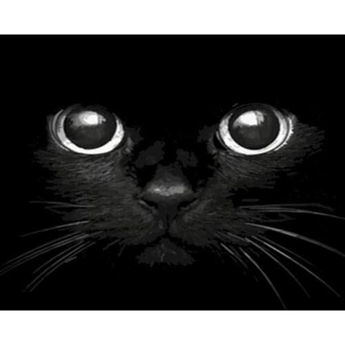 Framed Painting By Numbers DIY Animals Lucky Black cat head Acrylic Paint Modern Wall Art Picture Unique Gift For Home Decor