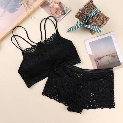 Sexy Push Up Padded Bra Set Lace Summer Bra Set Women Lace Tube Top Underwear Set