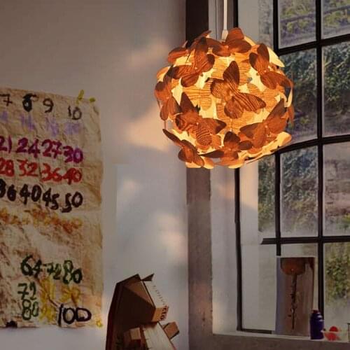 Modern Creative Raw Wood Color Wooden Butterfly Shape Pendant Light with E27 LED Droplight for Living Room Bar cafe