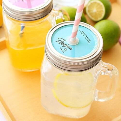 450MLGlass storage bottle Mason Jar glass cup mug with cover beverage mug with lid straw juice bottle with handle storage bottle