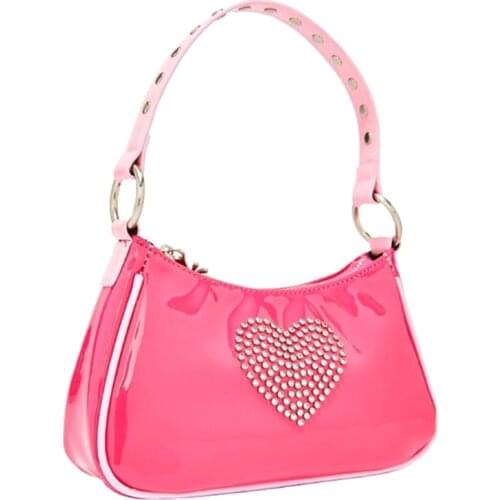 Rhinestone Girls PU Leather Purses Retro Ladies Underarm Shoulder Bag Handbag Fashion Clutch Bags with Zipper Closure