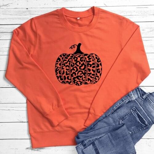 Leopard Pumpkin 100% Cotton Sweatshirt Cute Womens Thanksgiving Pullover Trendy Autumn Long Sleeve Graphic Halloween Sweatshirt