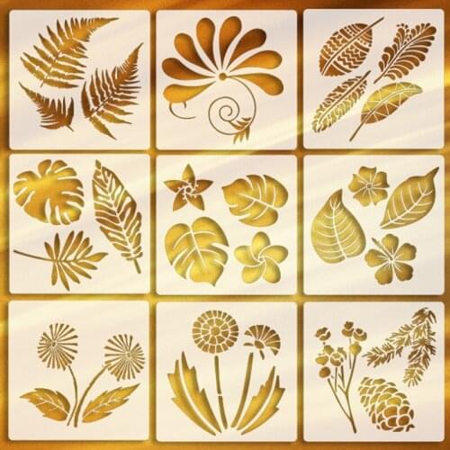9pc Flower Plant Stencil DIY Wall Layering Painting Template Decor Scrapbooking Embossing Album Supplies 20*20cm