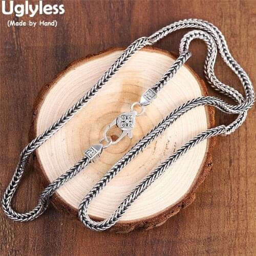 Uglyless Swastika Snake Bones 925 Thai Silver Chains Jewelry Sets Men Women Unisex Square Chains Bracelets Necklaces NO Pendants
