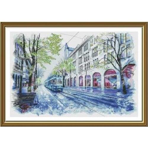 City tram scenery patterns Counted Cross Stitch 11CT 14CT 18CT DIY Chinese Cross Stitch Kits Embroidery Needlework Sets