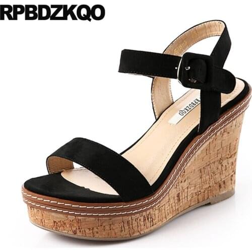High Heels Shoes Extreme Slingback Wedge Black Open Toe Pumps Cork Famous Brand Designer Platform Women Double Strap Sandals