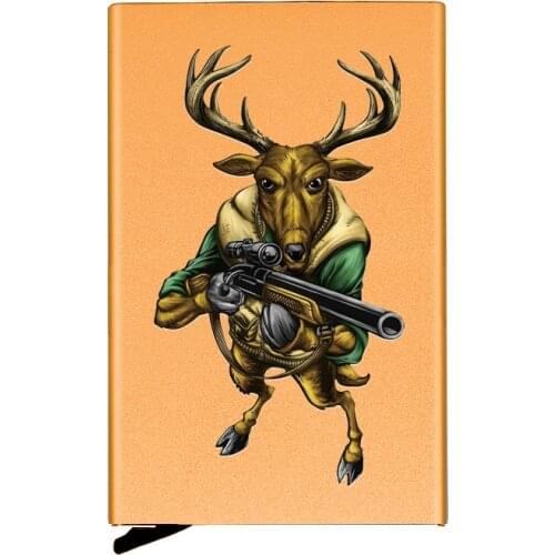 High Quality Cool Elk Hunter Automatic Pop Up Credit Card Holder Cover Rfid Aluminum Pocket Wallet