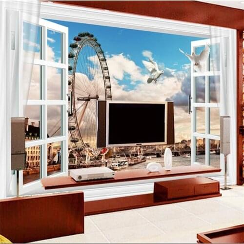 Wellyu Windows Ferris Wheel London, England Big Ben 3D TV Wall Custom Large Mural Green Wallpaper papel de parede para quarto