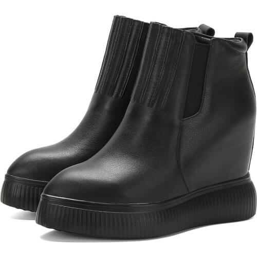 10cm High Heel Fashion Sneakers Women Genuine Leather Wedges Ankle Boots Female Winter Pointed Toe Platform Pumps Casual Shoes