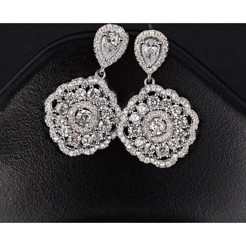 NEW Classic Cubic Zirconia Stone Round Crystal High Quality Silver colour Earring For Women Wedding Bridal Jewelry