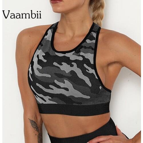 Woman Camouflage Fitness Bra Without Bones Womens Open Back Push Bras Seamless Yoga Sport Top With Cups Women Running Clothes