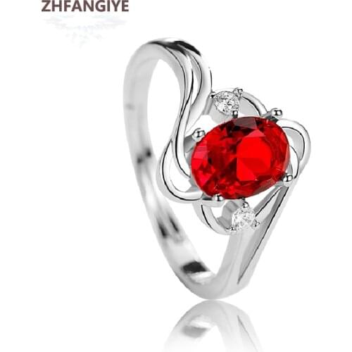 Retro Rings 925 Silver Jewelry Oval Created Ruby Zircon Gemstone Open Finger Ring for Women Wedding Engagement Promise Party