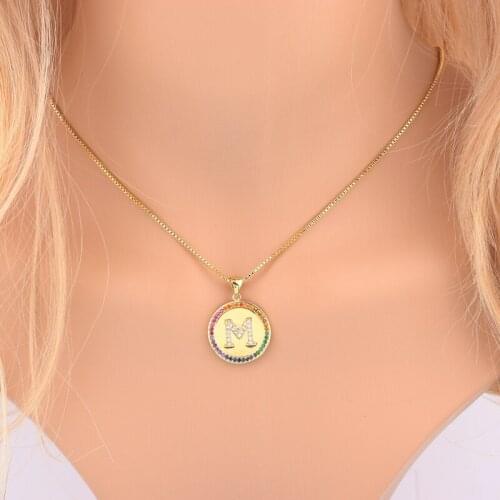 Fashion Coin Letter Pendant Necklace For Women Gold Copper Rainbow Letter A-Z Initials Name Choker Necklaces 2021 Charm Jewelry