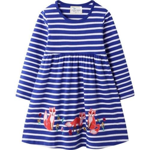 ZWF234 Girls Dresses Kids Baby Striped Roupa Infantil Dress Child Clothes Girls Deer Elephant Cartoon Flower Dresses