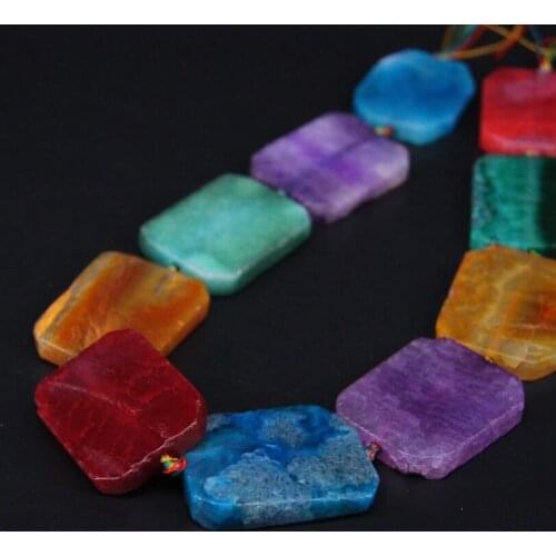 15.5"/strand Natural Mixtz Dragon vein Agates Rectangle Slab Nugget Pendant Beads,Colourful Onxy Stone Slice Necklace Jewelry