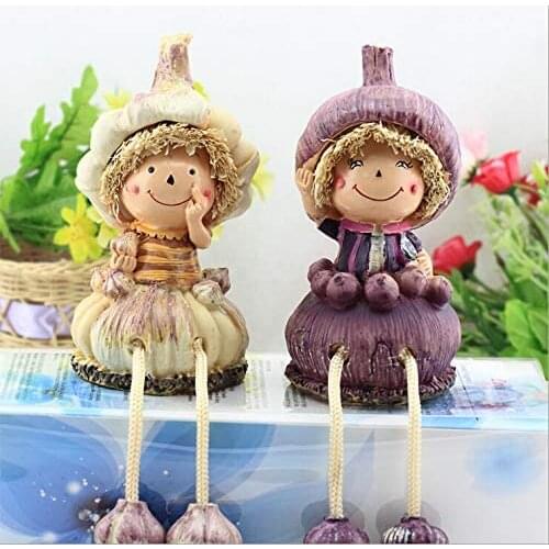2Pcs Home Kitchen Decorative Fruits & Vegetables Doll with Dangling Legs Shelf Sitter Figurine Statue for Shelf, Countertop