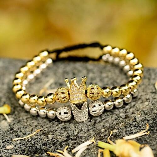 2019 Luxury Gold Crown Bracelet Homme Trendy Cubic Micro Pave CZ Ball Charm Braided Bracelet Man Jewelry Pulseira Bileklik
