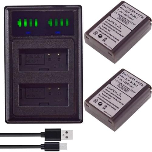 2x BLN-1 Camera Battery + LED USB DUAL Charger for Olympus PS-BLN1 OM-D E-M1 E-M5 Mark II PEN-F E-P5 EM1 EM5 PENF EP5 Digital Ca