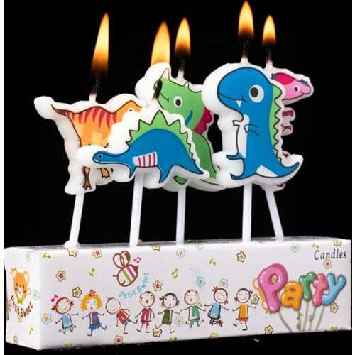 5Pcs/Pack Cute Dinosaur Candles Creative Craft Candles Childrens Birthday Party Cartoon Candle No Smoke Cake Baking Decoration