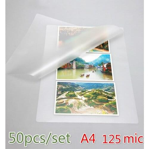 50PCS/lot 125Mic A4 Thermal Laminating Film PET for Photo/Files/Card/Picture Lamination Roll Hot Cold Packs Laminator Paper