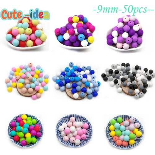 Cute-Idea 50Pcs Silicone Beads 9mm Baby Chewable Rounds Pearl Teether Infants Pacifier Pendant Toys Accessories Baby Products