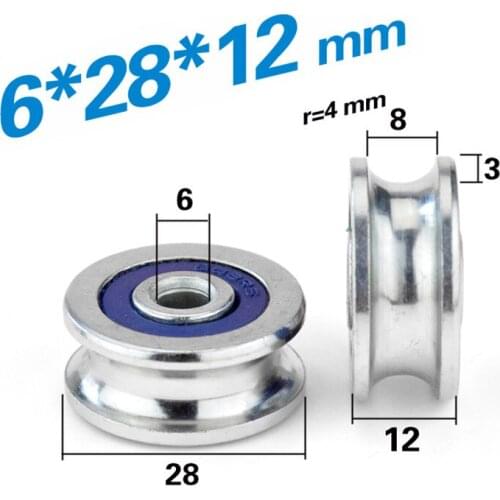 6*28*12mm groove U type, non-standard bearing pulley / guide wheel / roller, 8mm Round rail wire rope lifting wheel