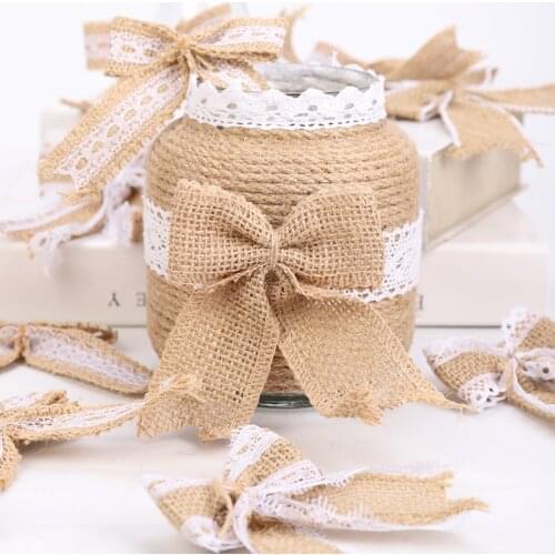 6pcs/Set Christmas Tree Linen Plaid Bowknot Handmade Gift Box Wrapping Decorative Large Bows Wedding Decor DIY Accessories