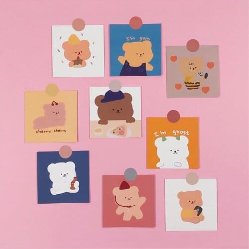 9sheets Ins Cute Cartoon Bear Cards Suit Bedroom Wall Illustration Decorative Sticker Card Diy Photo Props Kawaii Stationery